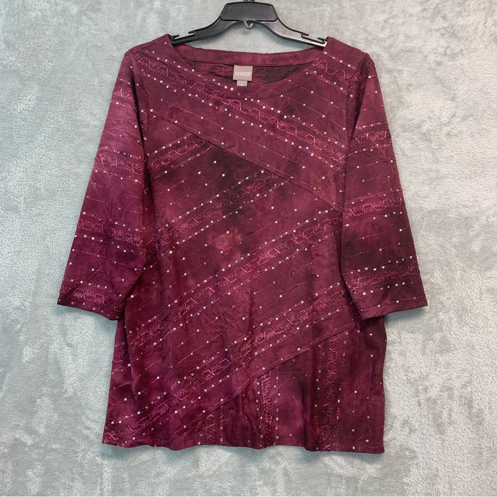 Chico's Deep Burgundy Blouse with Subtle Pattern Size 3/ XL